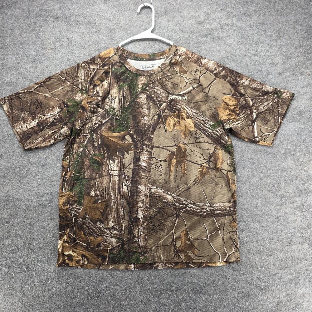 Magellan Outdoors Shirt Mens L Brown Short Sleeve Crewneck Tagless Camouflage